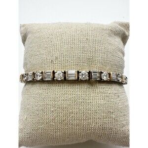 925 Sterling Silver 14k Gold Vermeil Baguette Round Cut C Z Tennis Bracelet 7”